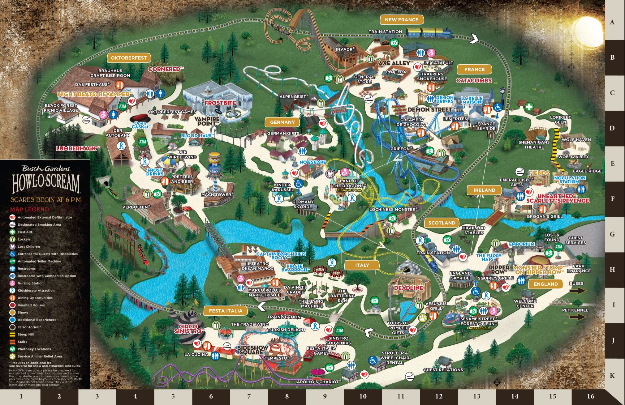 Busch Gardens Williamsburg Howl O Scream Map Fasci Garden